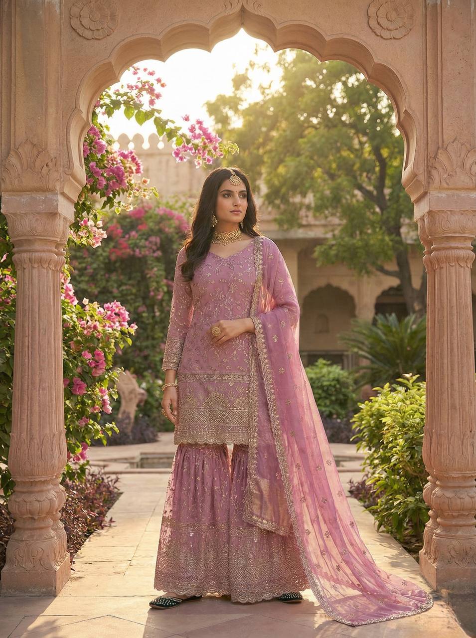 Terracotta Orange Couture Sharara Set - Festive Wear